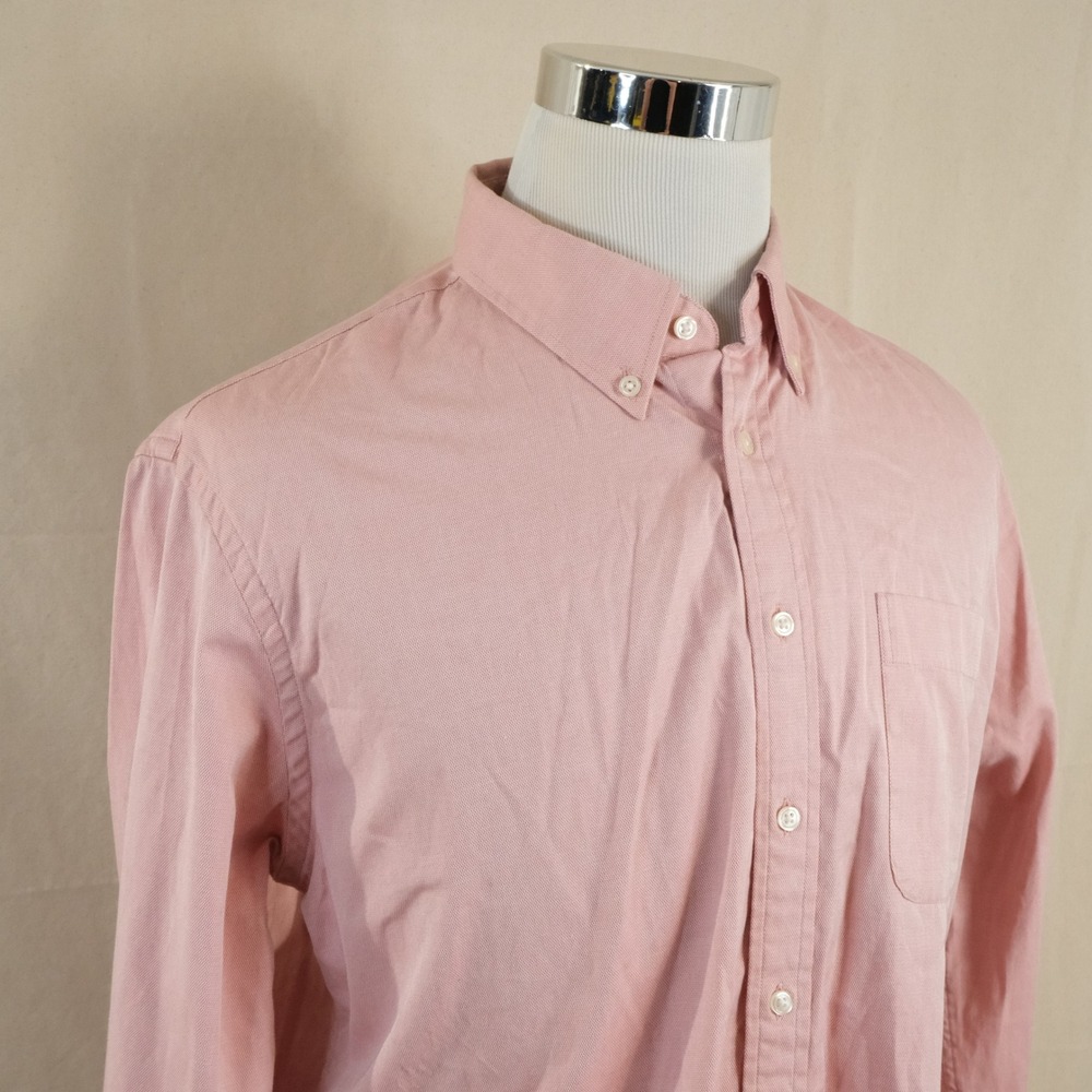 Nordstrom 17 34-35 Trim Fit Oxford Dress Shirt Pink 100% Cotton Formal Mens
